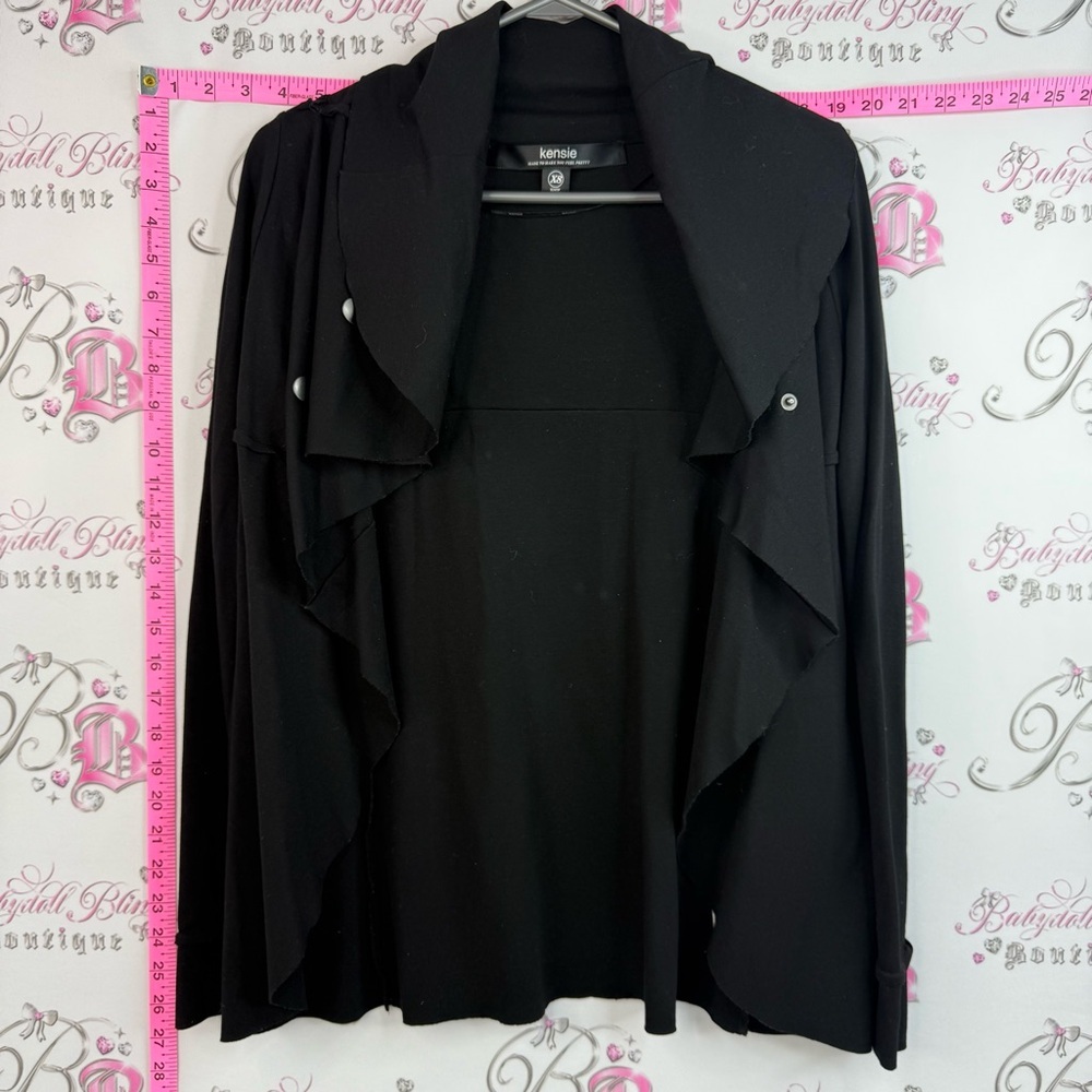 Kensie cardigan sweater flowy Black Draped Open-Front Cardigan snap Button